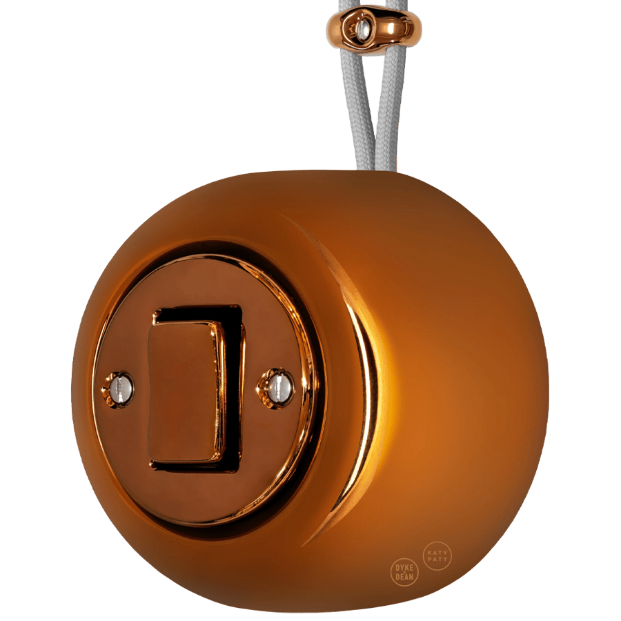 PORCELAIN ROUND SURFACE MOUNTED FAT BUTTON SWITCH BRONZE - DYKE & DEAN
