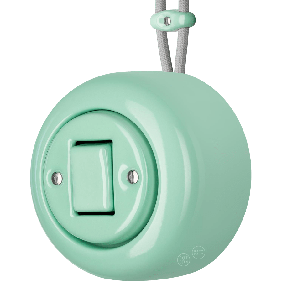 PORCELAIN ROUND SURFACE MOUNTED FAT BUTTON SWITCH MINT - DYKE & DEAN