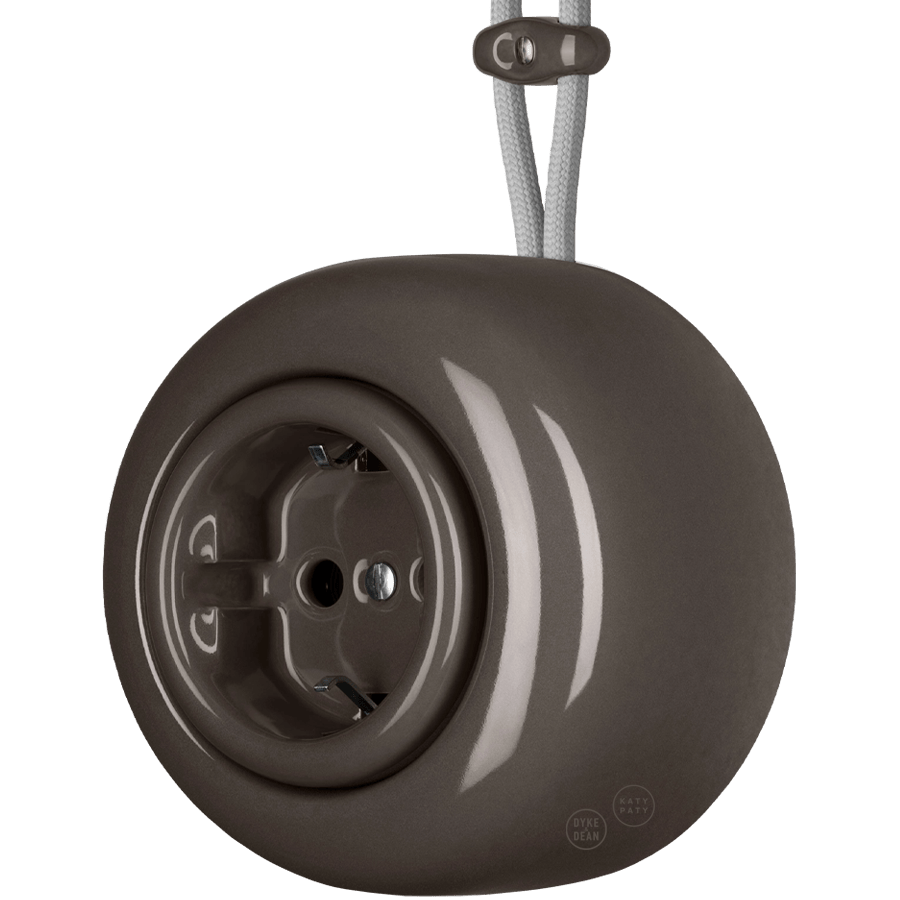 PORCELAIN ROUND SURFACE MOUNTED SCHUKO SOCKET BROWN - DYKE & DEAN