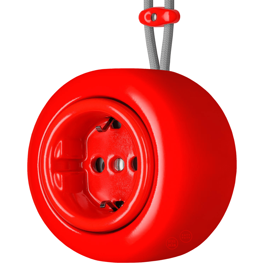PORCELAIN ROUND SURFACE MOUNTED SCHUKO SOCKET RED - DYKE & DEAN