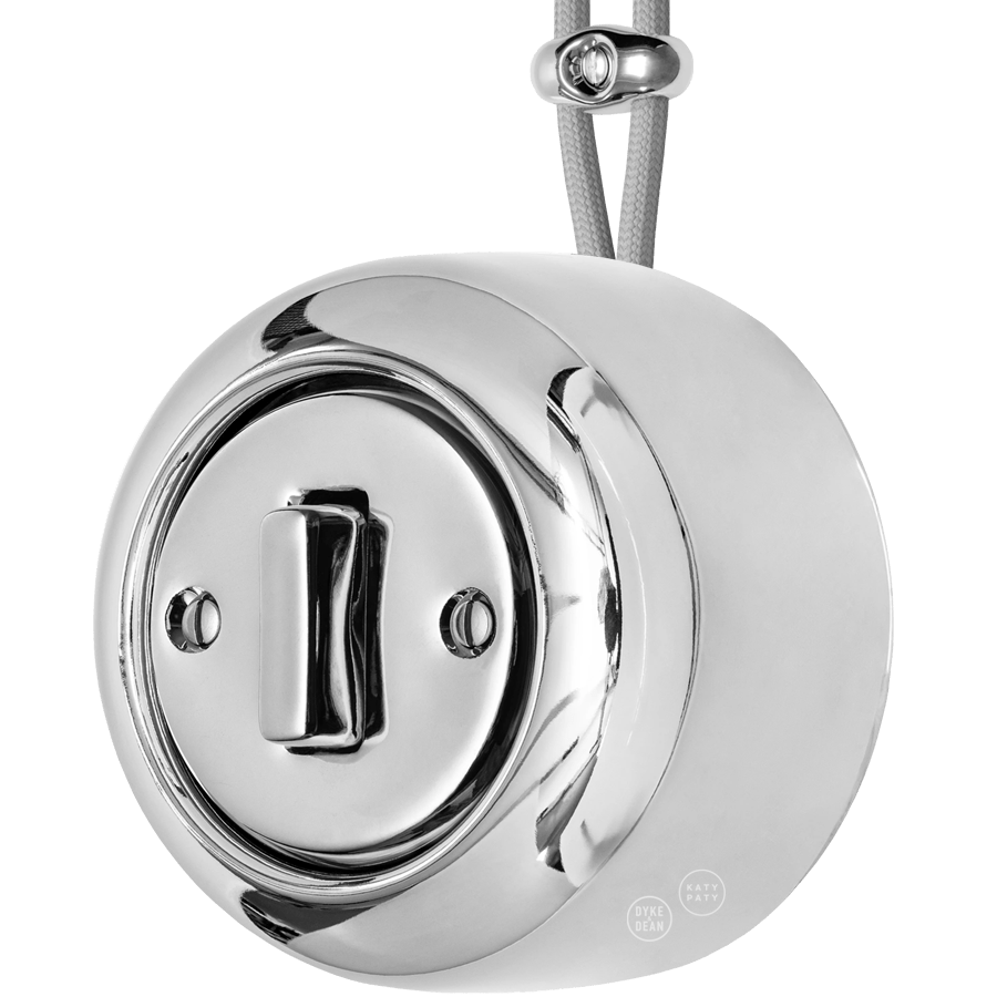PORCELAIN ROUND SURFACE MOUNTED SLIM BUTTON SWITCH CHROME - DYKE & DEAN