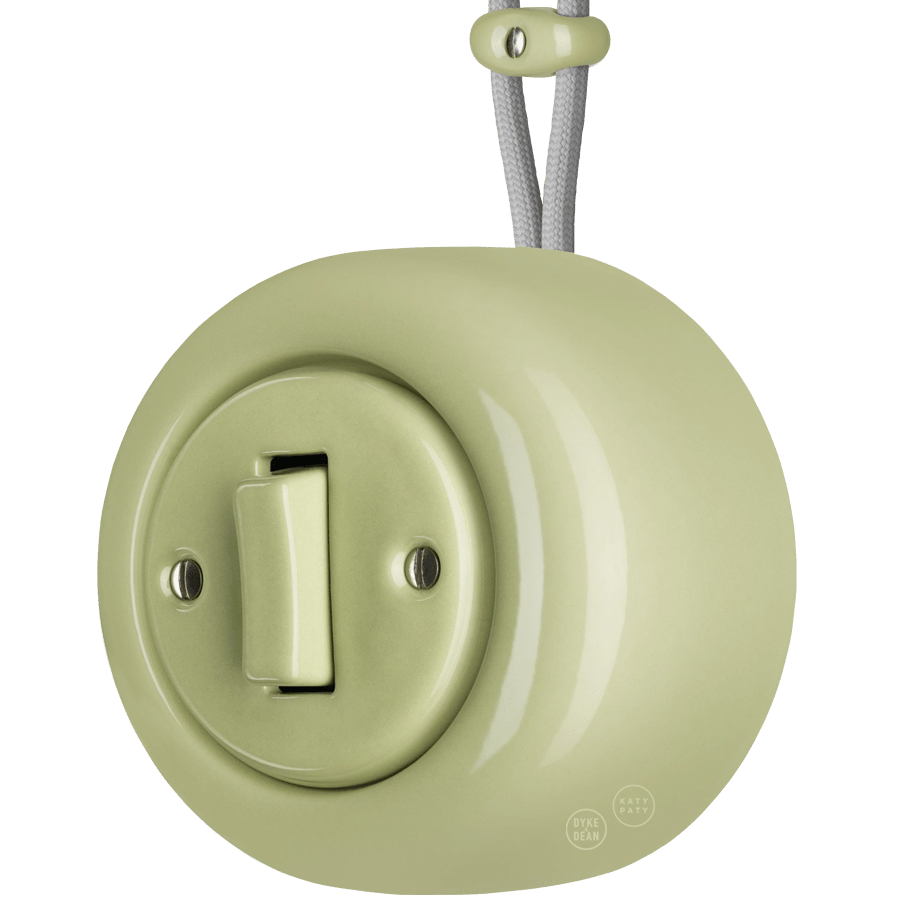 PORCELAIN ROUND SURFACE MOUNTED SLIM BUTTON SWITCH MOSS GREEN - DYKE & DEAN
