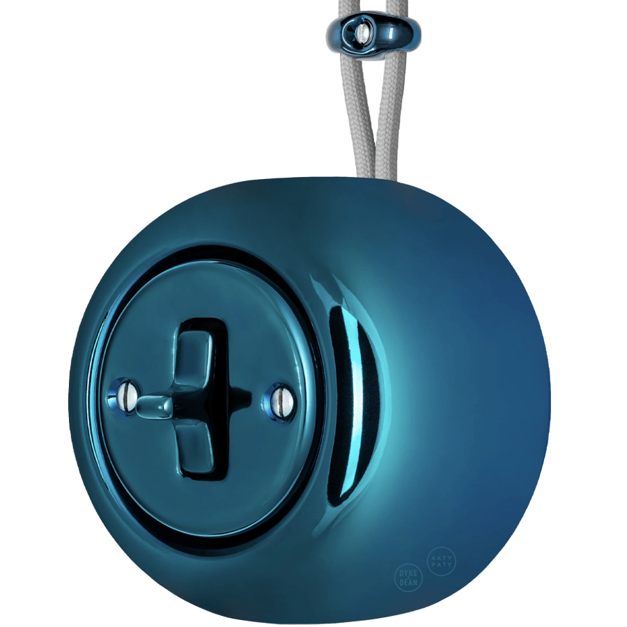 PORCELAIN ROUND SURFACE MOUNTED TOGGLE BUTTON SWITCH DARK BLUE - DYKE & DEAN