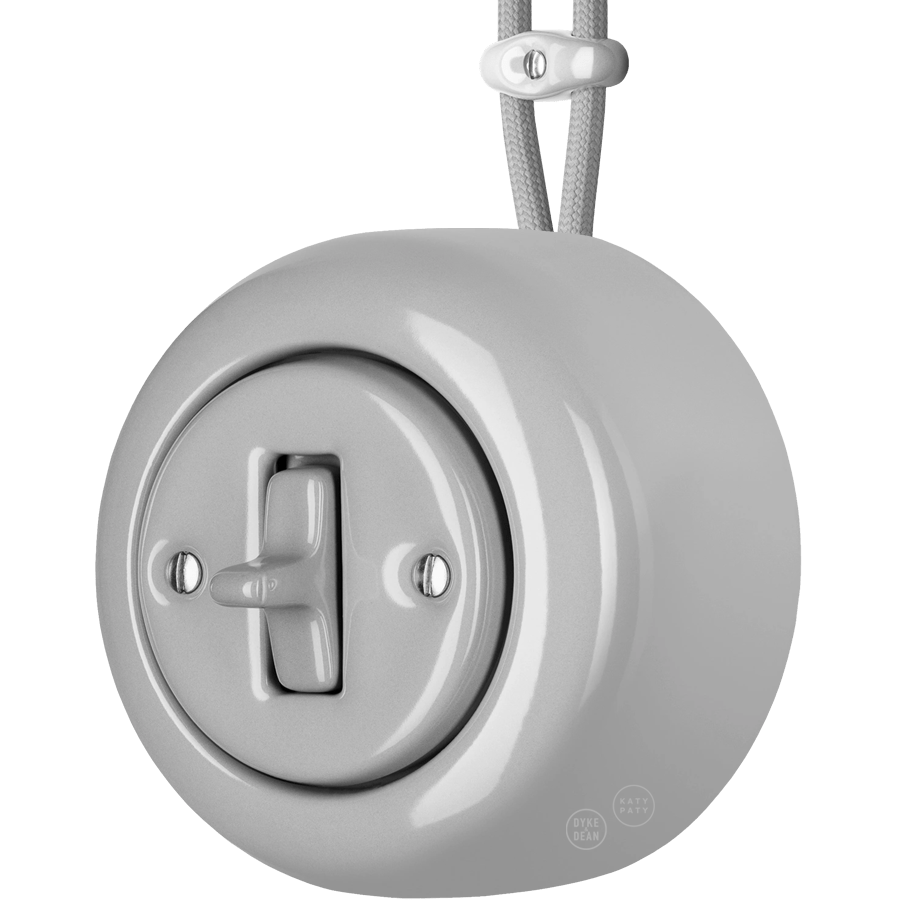 PORCELAIN ROUND SURFACE MOUNTED TOGGLE BUTTON SWITCH GREY - DYKE & DEAN