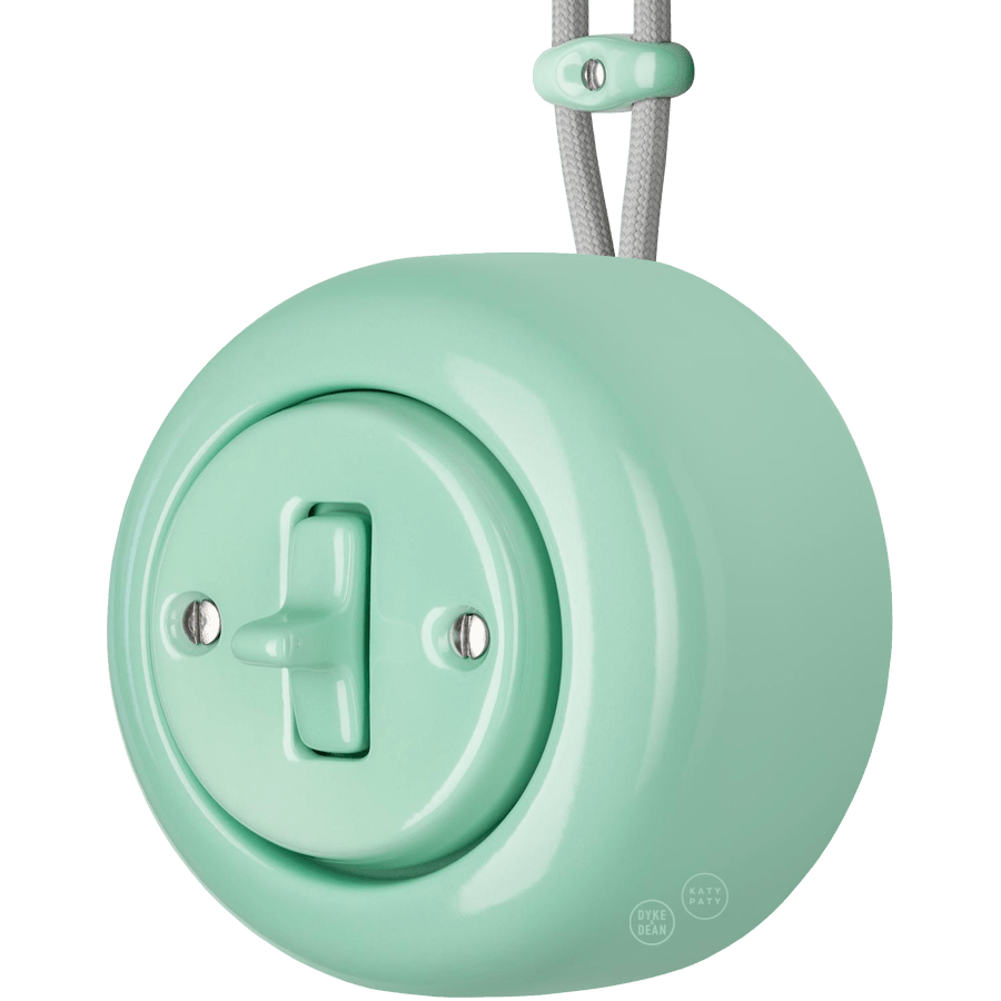 PORCELAIN ROUND SURFACE MOUNTED TOGGLE BUTTON SWITCH MINT - DYKE & DEAN
