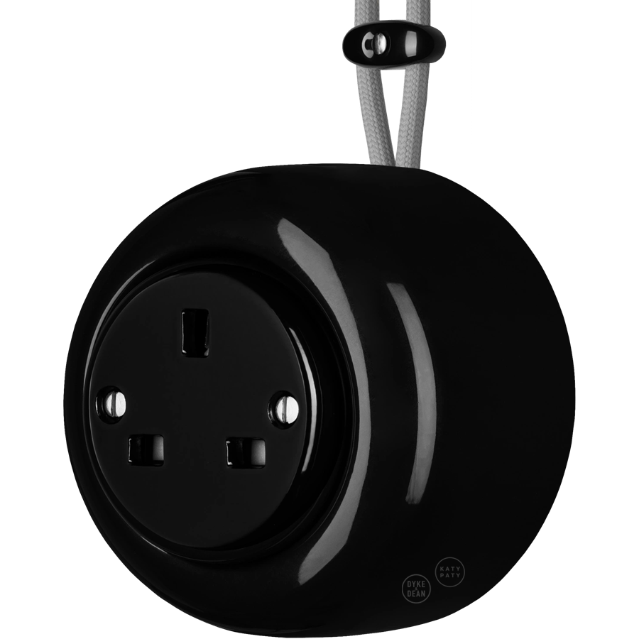 PORCELAIN ROUND SURFACE MOUNTED UK SOCKET BLACK - DYKE & DEAN