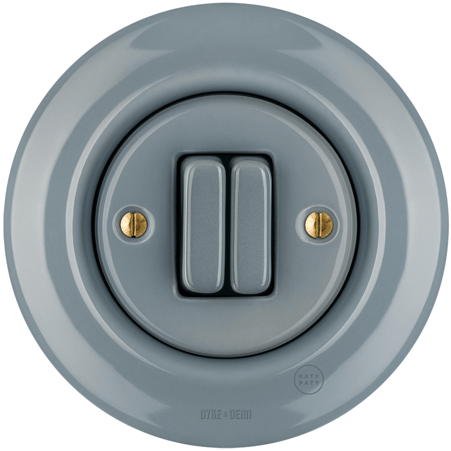 PORCELAIN WALL LIGHT SWITCH ASH GREY DOUBLE - DYKE & DEAN