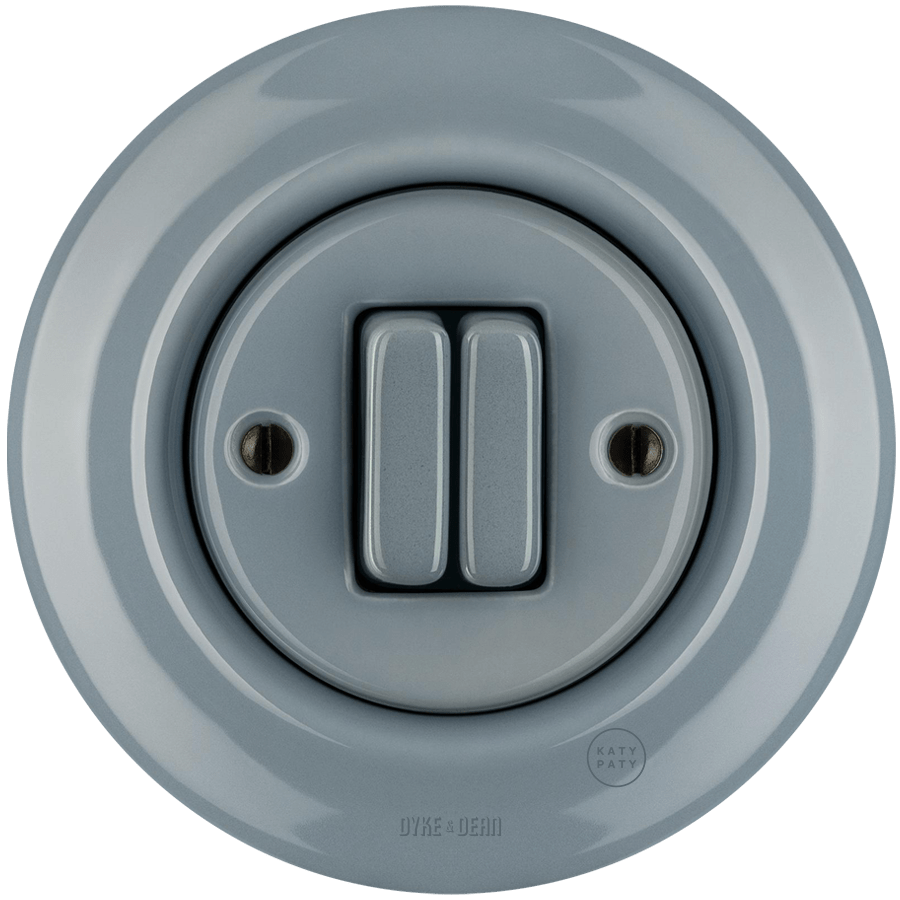 PORCELAIN WALL LIGHT SWITCH ASH GREY DOUBLE - DYKE & DEAN