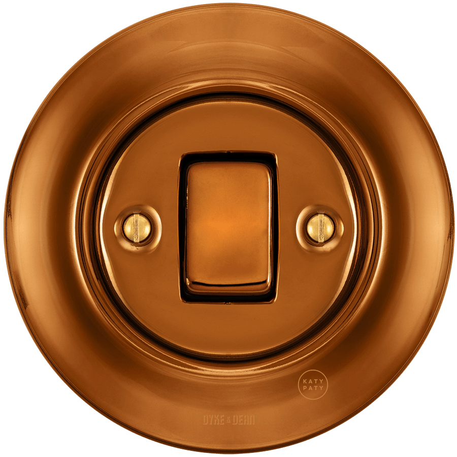 PORCELAIN WALL LIGHT SWITCH BRONZE FAT BUTTON - DYKE & DEAN