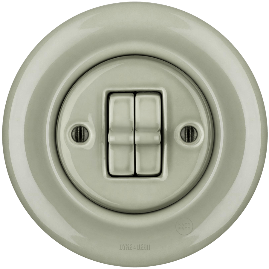 PORCELAIN WALL LIGHT SWITCH GREY GREEN 2 TOGGLE - DYKE & DEAN