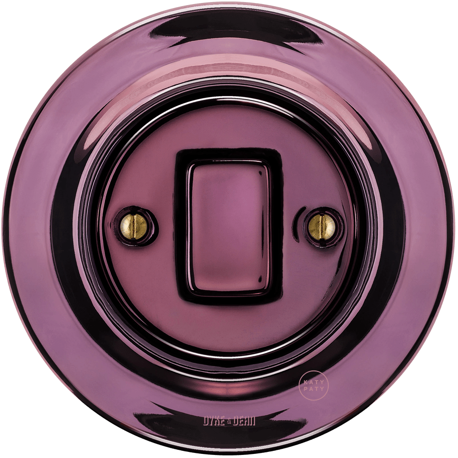 PORCELAIN WALL LIGHT SWITCH PURPLE FAT BUTTON - DYKE & DEAN