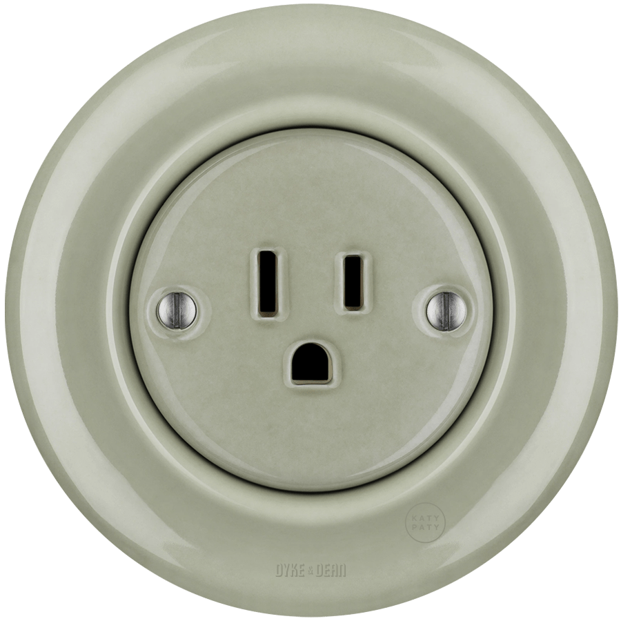 PORCELAIN WALL SOCKET GREY GREEN USA 15 AMP - DYKE & DEAN
