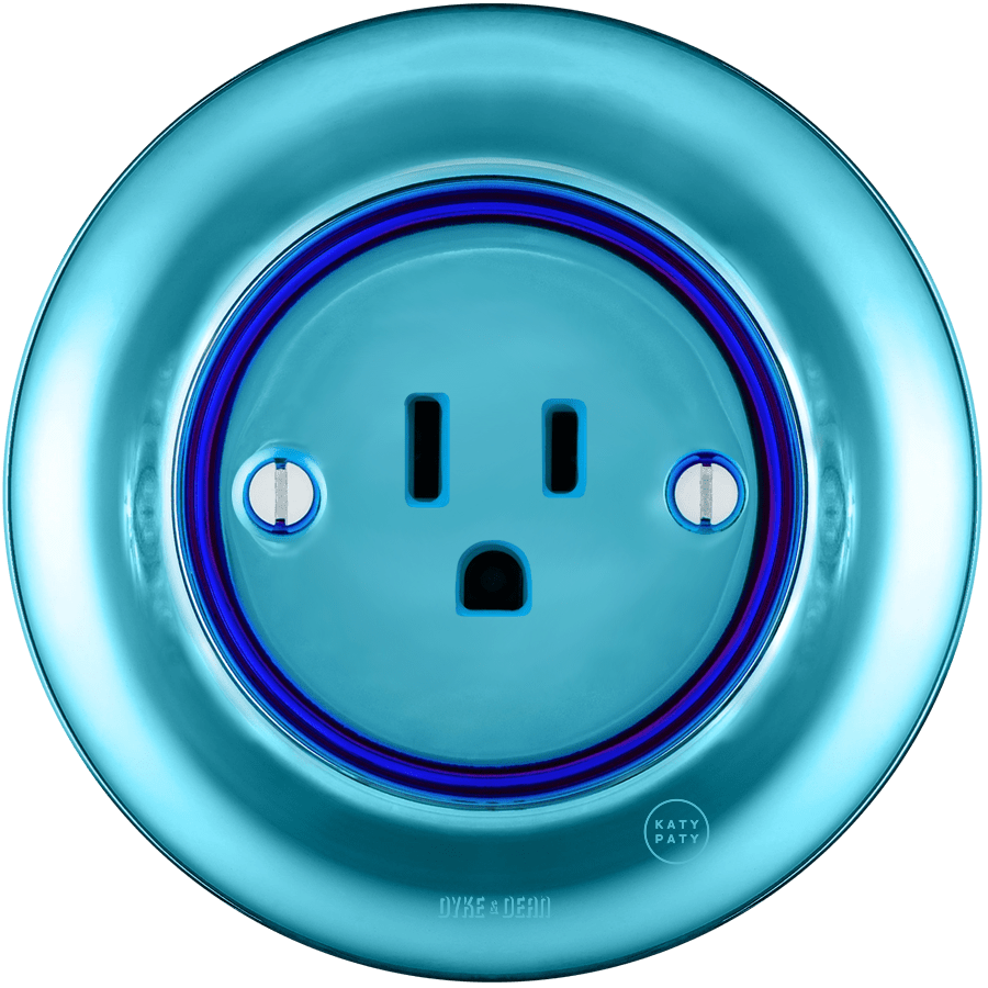 PORCELAIN WALL SOCKET SKY BLUE USA 15 AMP - DYKE & DEAN