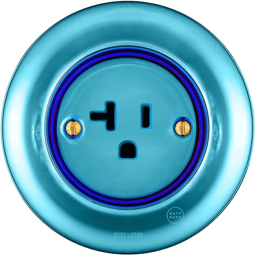 PORCELAIN WALL SOCKET SKY BLUE USA 20 AMP - DYKE & DEAN