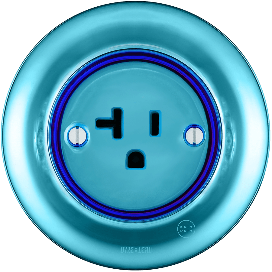 PORCELAIN WALL SOCKET SKY BLUE USA 20 AMP - DYKE & DEAN