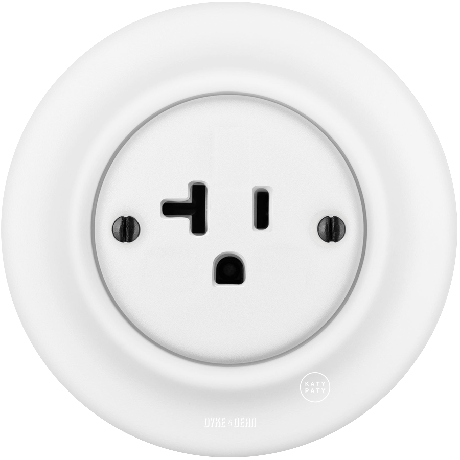 PORCELAIN WALL US 20 AMP PLUG SOCKET MATT WHITE - DYKE & DEAN