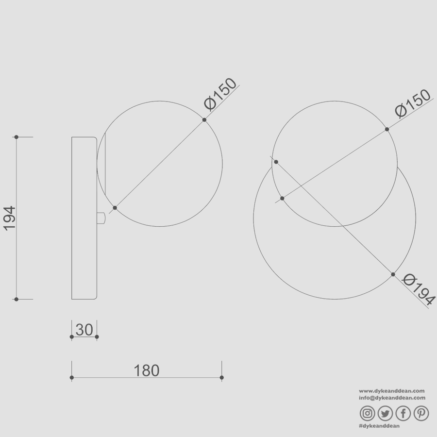 REFA WATERPROOF OPAL GLOBE WALL LIGHT BLACK - DYKE & DEAN