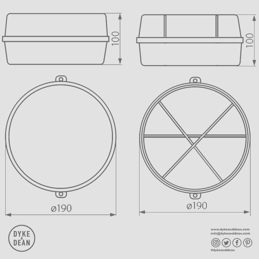 ROUND BULKHEAD BLACK DUROPLAST OPAL GLASS - DYKE & DEAN