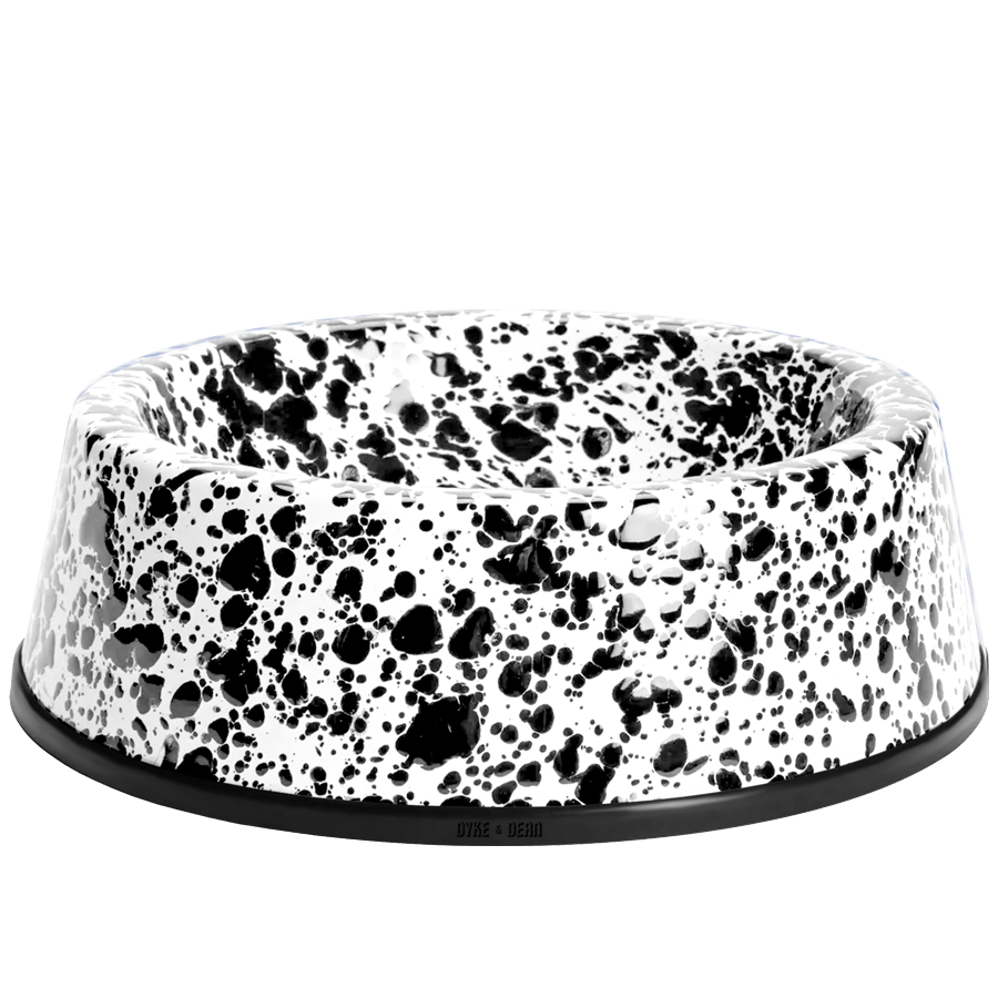 SPLATTERWARE ENAMEL DOG BOWL BLACK & WHITE - DYKE & DEAN