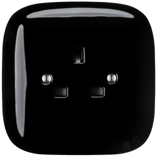SQUARE PORCELAIN WALL SOCKET BLACK UK STAINLESS STEEL SCREWS - DYKE & DEAN