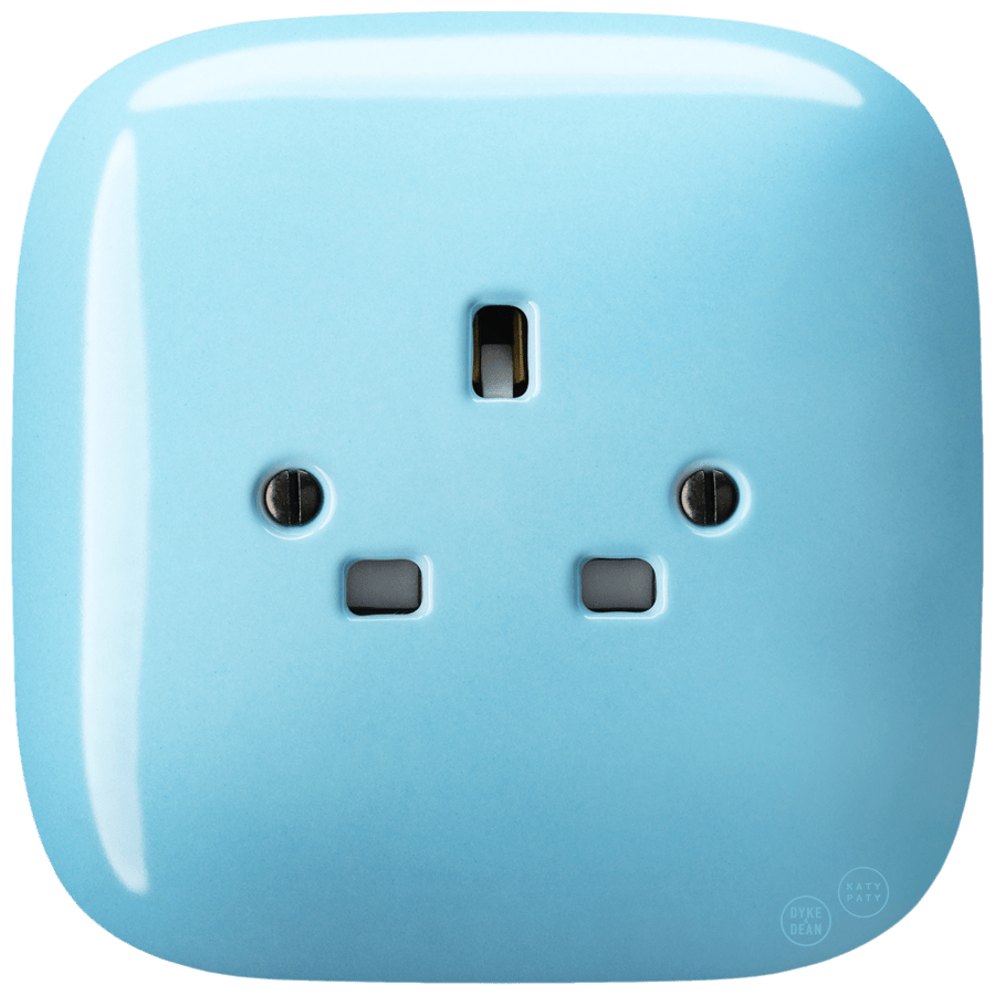 SQUARE PORCELAIN WALL SOCKET UK PASTEL BLUE - DYKE & DEAN