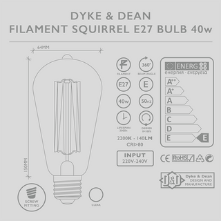 SQUIRREL FILAMENT E27 BULB OUTLET - DYKE & DEAN