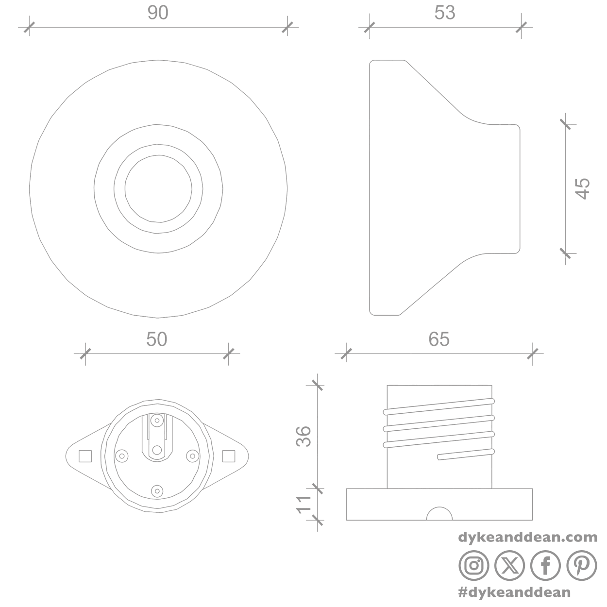 WHITE CERAMIC WALL & CEILING LAMP - DYKE & DEAN