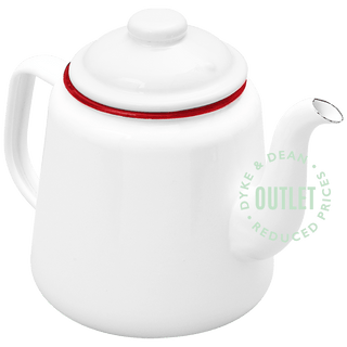 WHITE ENAMEL TEAPOT WITH RED RIM OUTLET - DYKE & DEAN