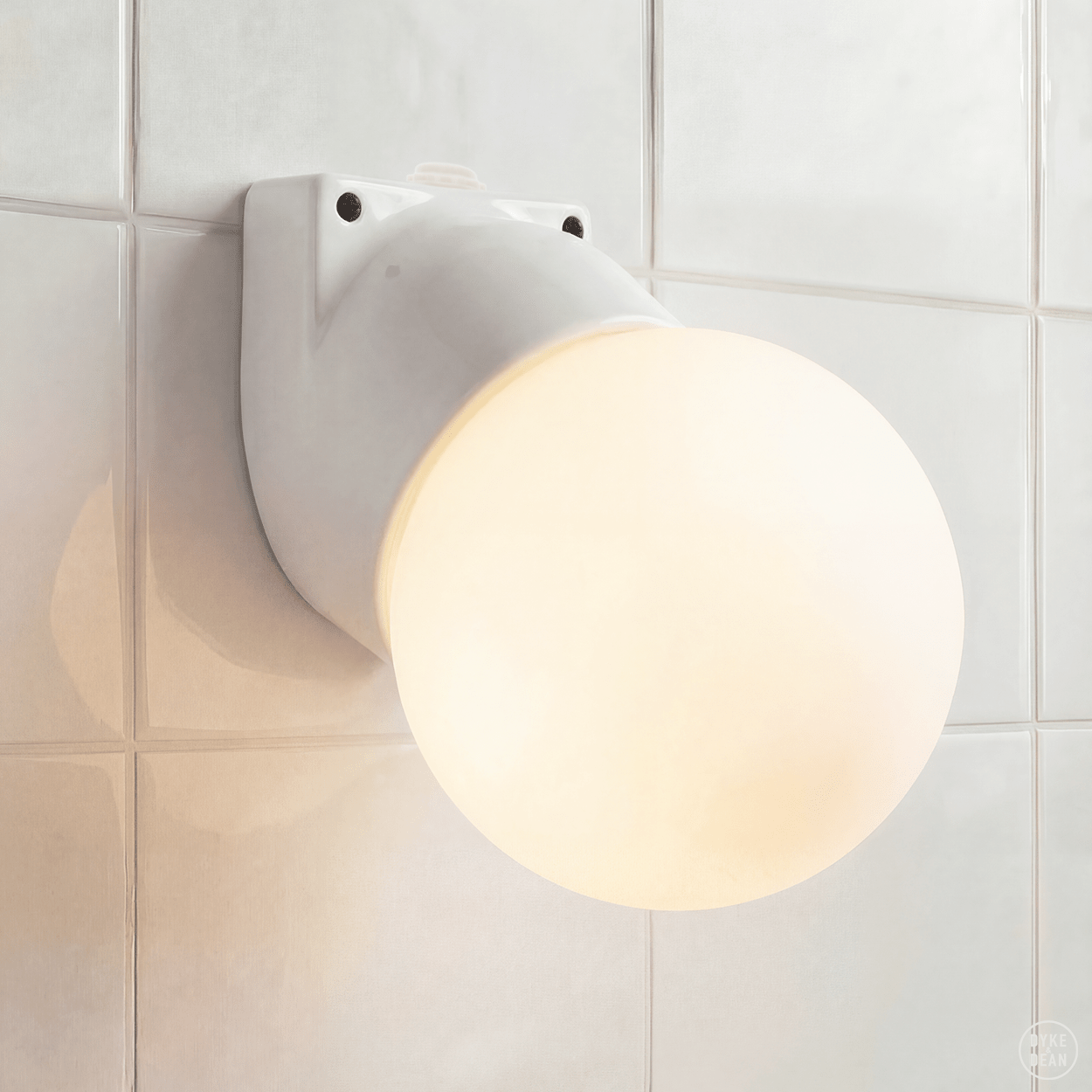 WHITE GLOBE PORCELAIN WATERPROOF ANGLED WALL LIGHT - DYKE & DEAN