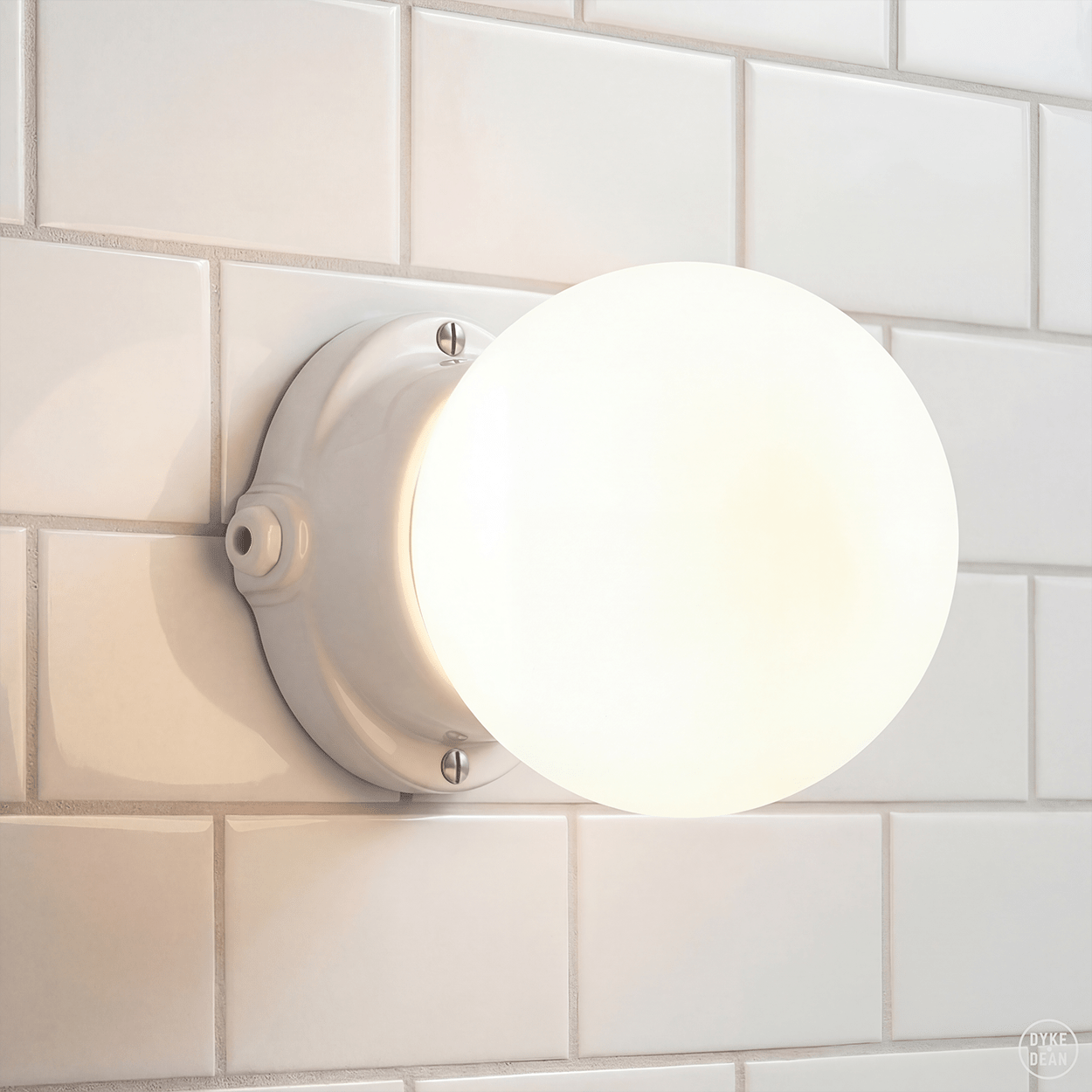 WHITE PORCELAIN GLOBE WATERPROOF WALL LIGHT - DYKE & DEAN