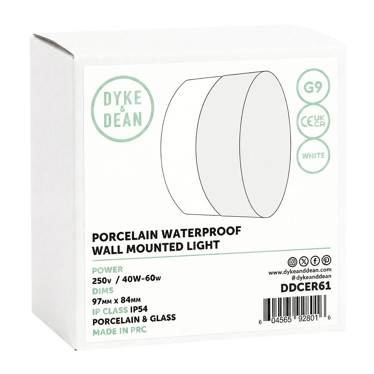 WHITE PORCELAIN WATERPROOF WALL DISC LIGHT - DYKE & DEAN