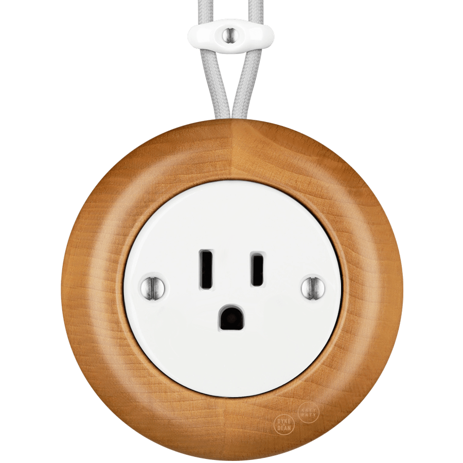 WOODEN PORCELAIN SURFACE MOUNTED FAGUS SOCKET USA 15AMP - DYKE & DEAN