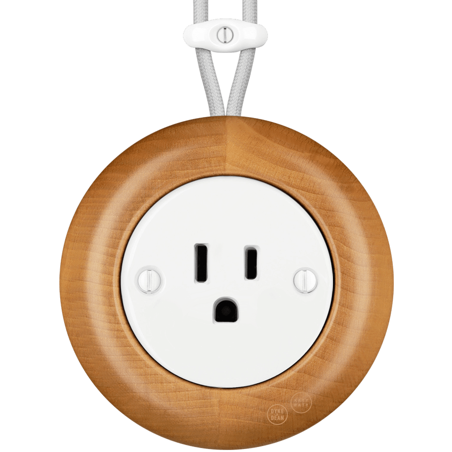 WOODEN PORCELAIN SURFACE MOUNTED FAGUS SOCKET USA 15AMP - DYKE & DEAN