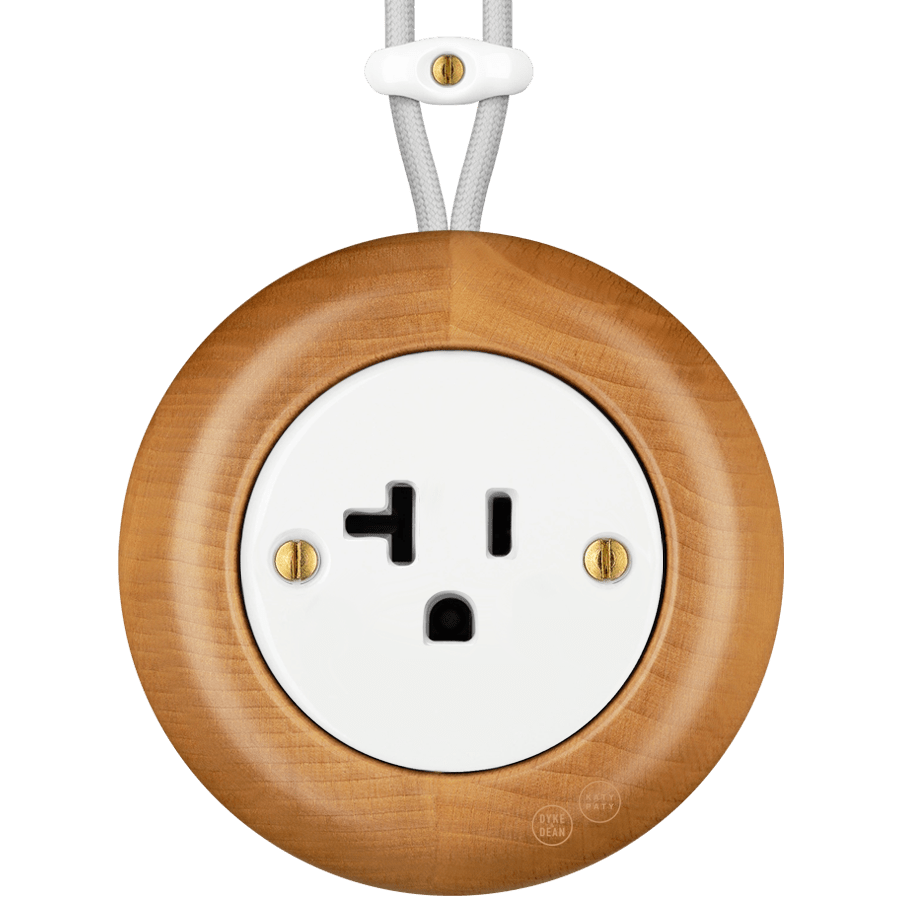 WOODEN PORCELAIN SURFACE MOUNTED FAGUS SOCKET USA 20AMP - DYKE & DEAN