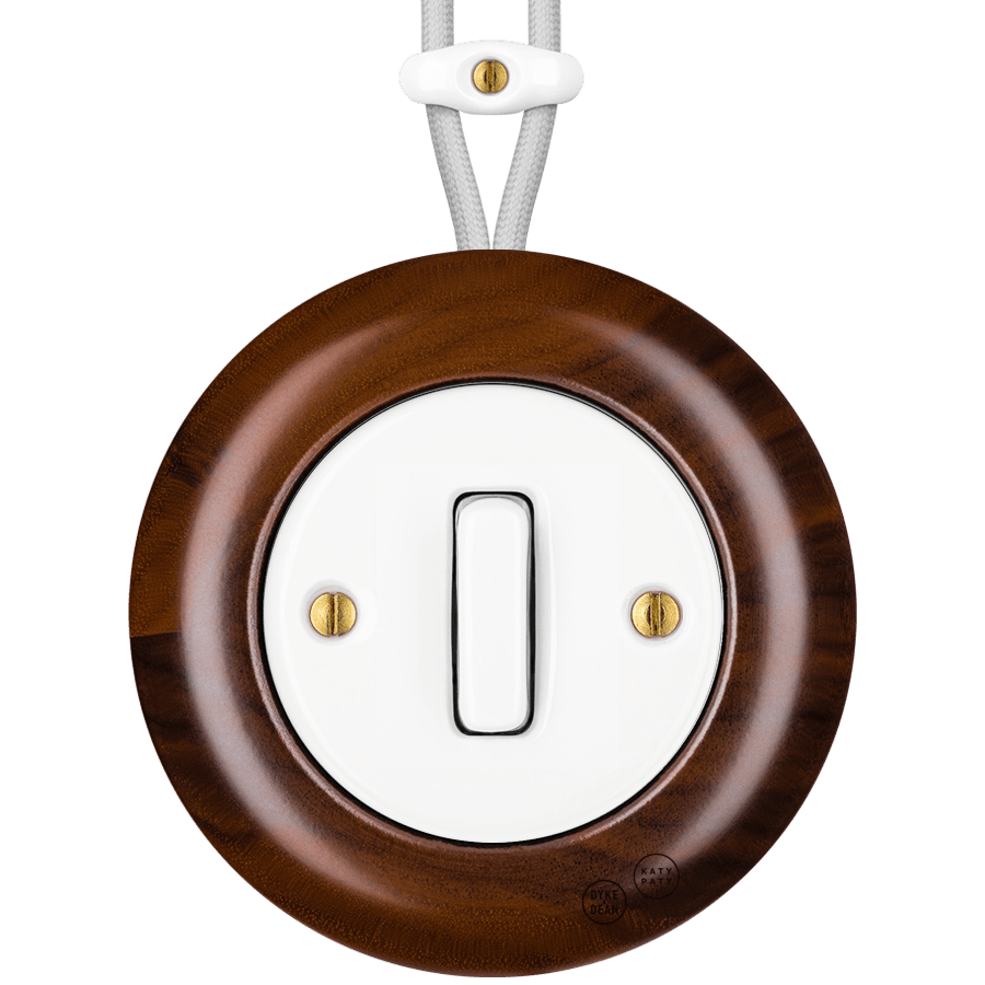 WOODEN PORCELAIN SURFACE MOUNTED NUC MAG SLIM BUTTON SWITCH - DYKE & DEAN
