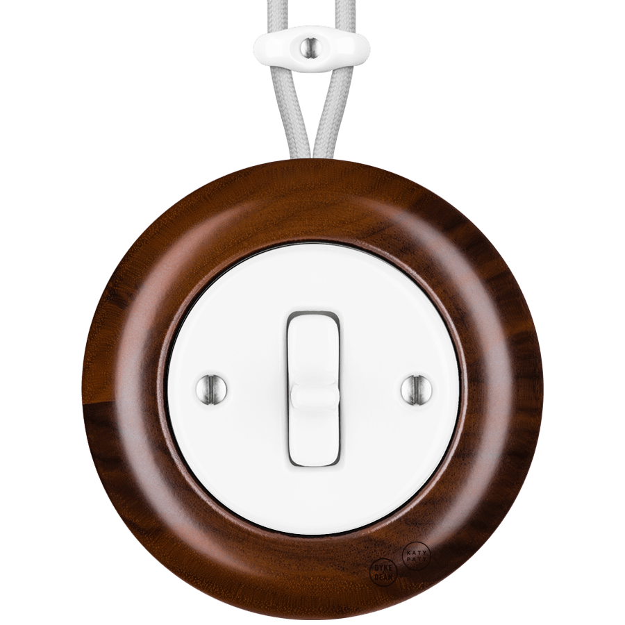 WOODEN PORCELAIN SURFACE MOUNTED NUC MAG TOGGLE SWITCH - DYKE & DEAN