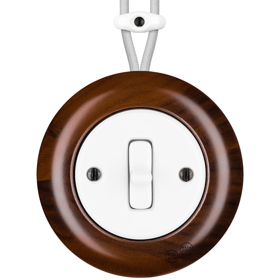 WOODEN PORCELAIN SURFACE MOUNTED NUC MAG TOGGLE SWITCH - DYKE & DEAN