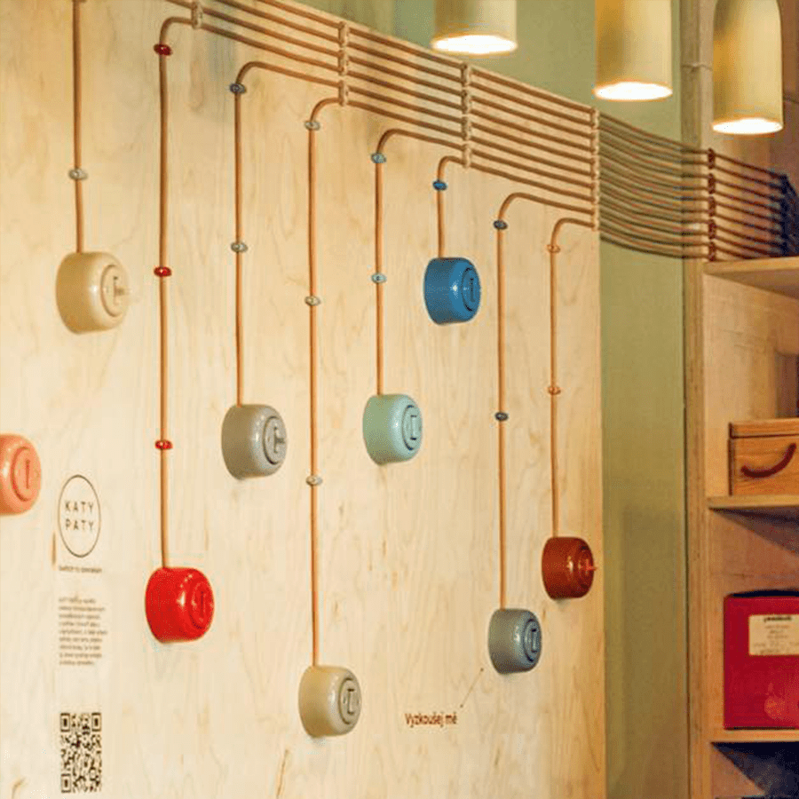 WOODEN PORCELAIN SURFACE MOUNTED NUCLEUS SLIM BUTTON SWITCH - DYKE & DEAN