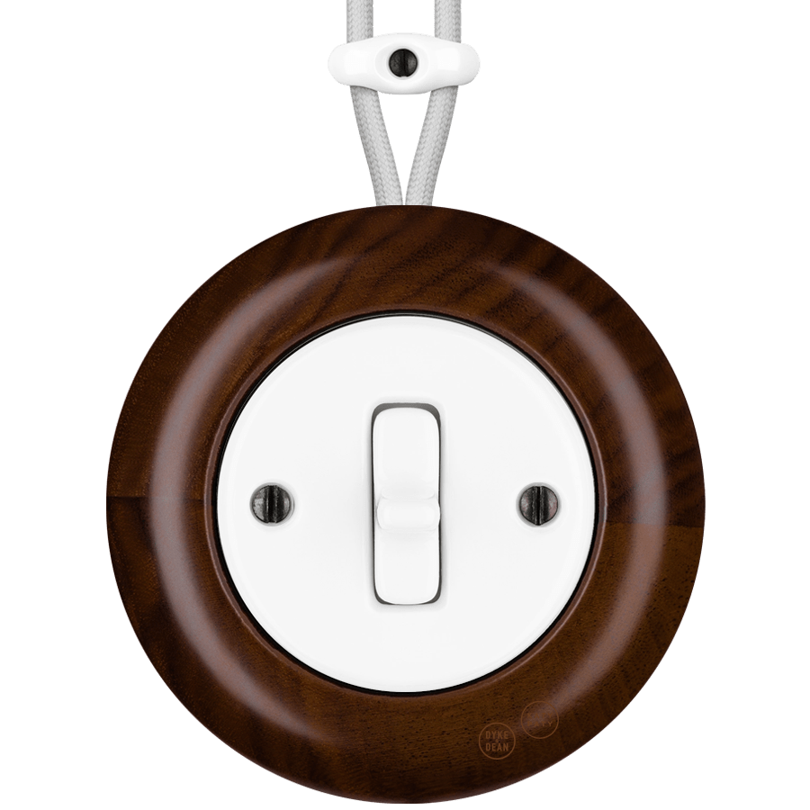 WOODEN PORCELAIN SURFACE MOUNTED NUCLEUS TOGGLE SWITCH - DYKE & DEAN