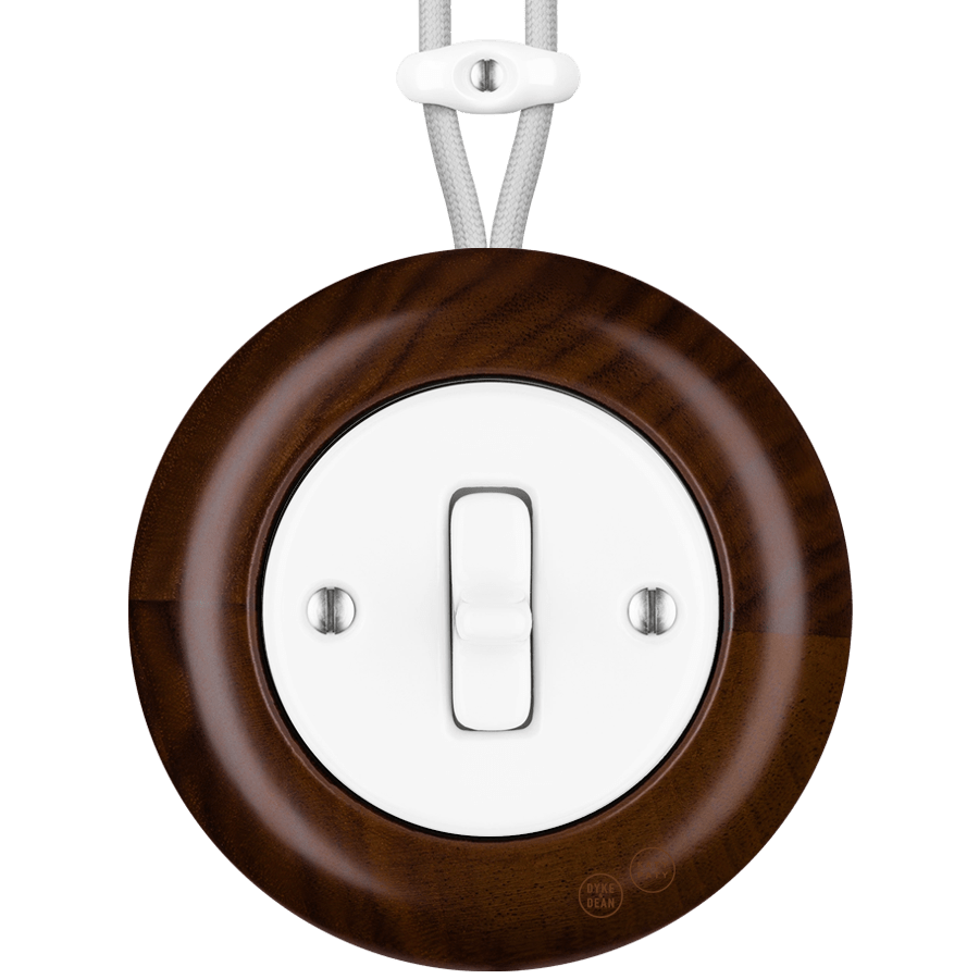 WOODEN PORCELAIN SURFACE MOUNTED NUCLEUS TOGGLE SWITCH - DYKE & DEAN