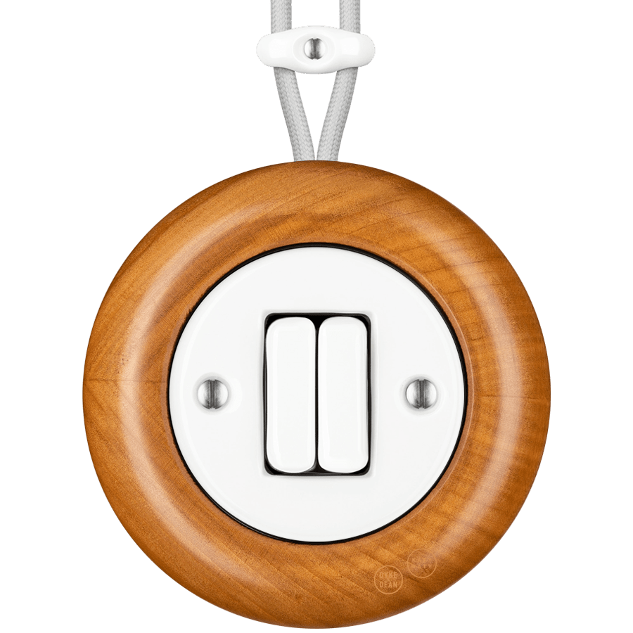 WOODEN PORCELAIN SURFACE MOUNTED PADELUS DOUBLE SLIM BUTTON SWITCH - DYKE & DEAN