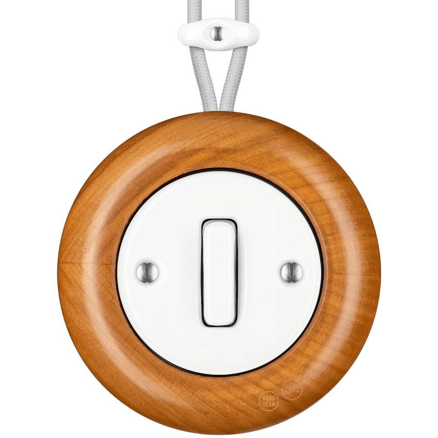 WOODEN PORCELAIN SURFACE MOUNTED PADELUS SLIM BUTTON SWITCH - DYKE & DEAN