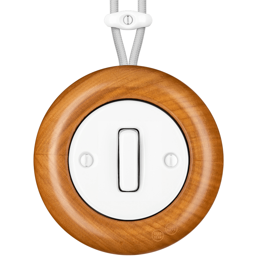 WOODEN PORCELAIN SURFACE MOUNTED PADELUS SLIM BUTTON SWITCH - DYKE & DEAN
