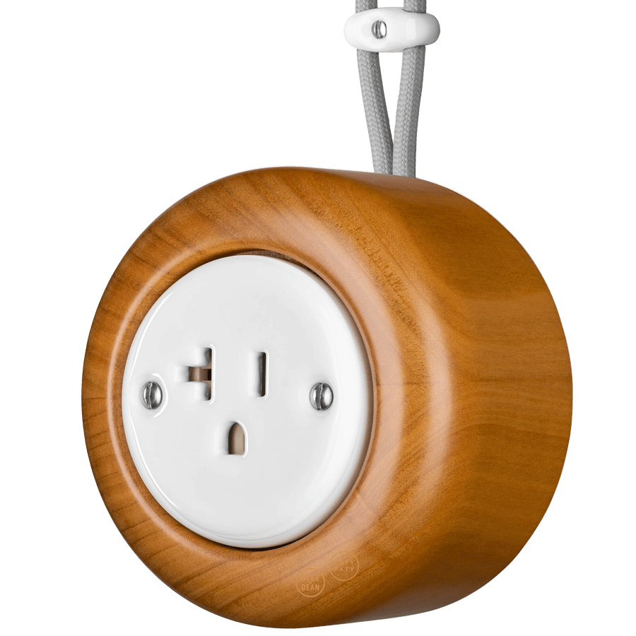 WOODEN PORCELAIN SURFACE MOUNTED PADELUS SOCKET USA 20AMP - DYKE & DEAN