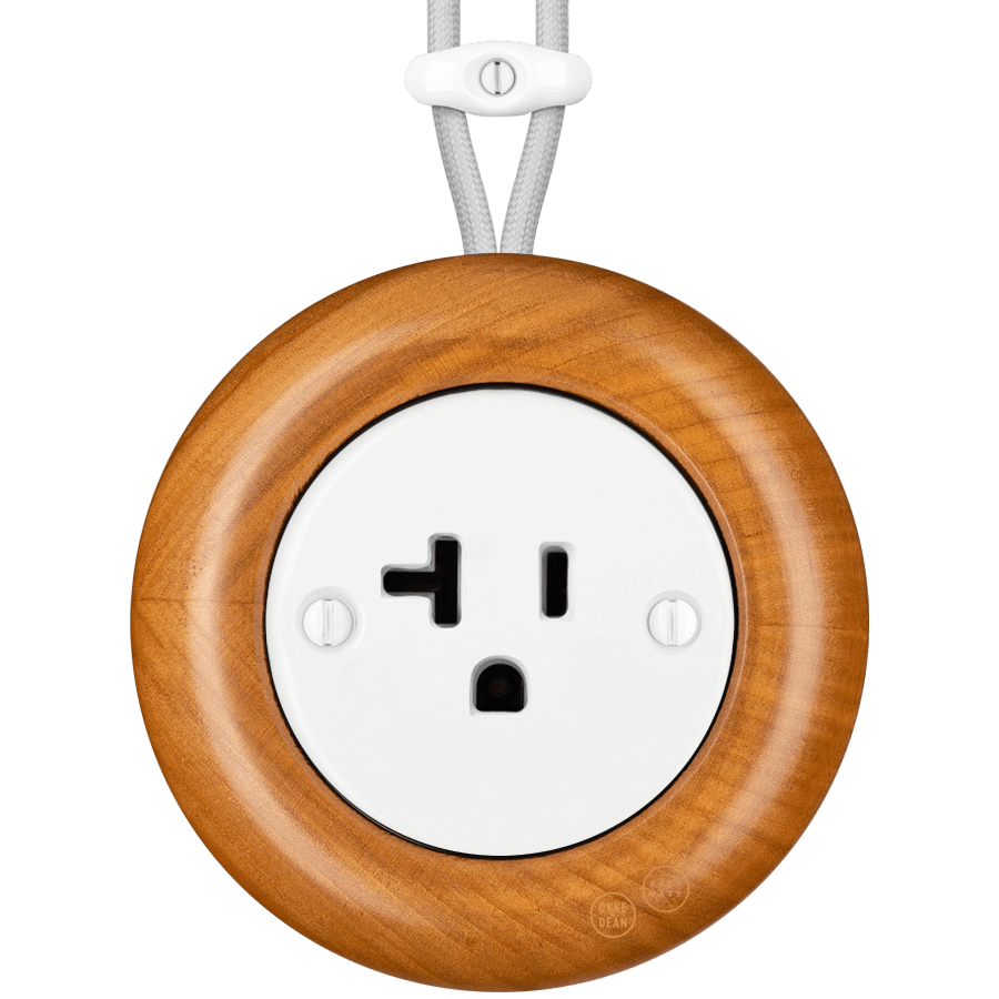 WOODEN PORCELAIN SURFACE MOUNTED PADELUS SOCKET USA 20AMP - DYKE & DEAN