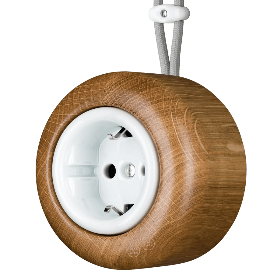 WOODEN PORCELAIN SURFACE MOUNTED ROBUS SOCKET SCHUKO - DYKE & DEAN