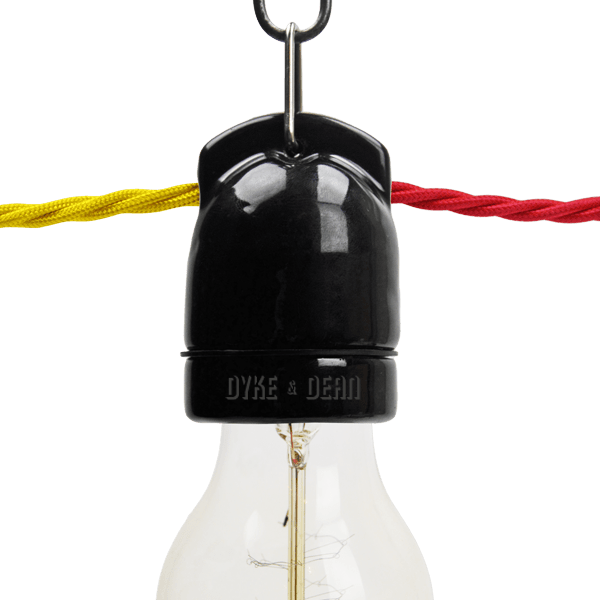 BLACK CERAMIC FESTOON E27 SCREW BULB HOLDER - DYKE & DEAN