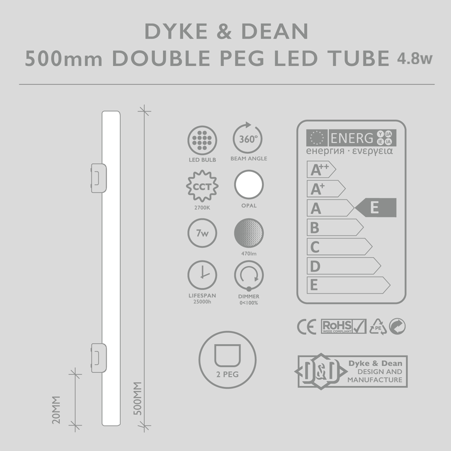 BRASS PEG TUBE BULB DOUBLE MOUNT 500 - DYKE & DEAN