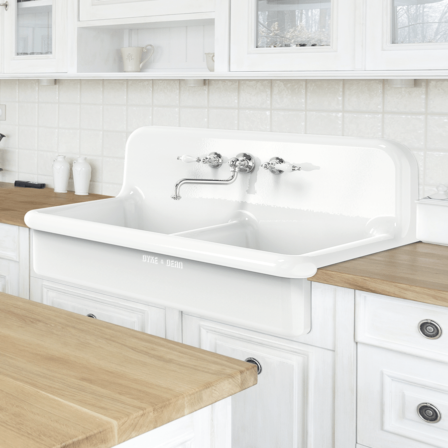 CERAMIC DOUBLE SPLASH BACK SINK - DYKE & DEAN