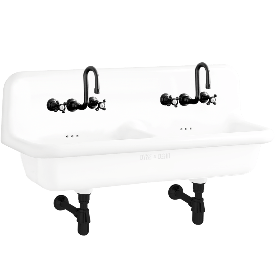 CERAMIC MOUNTED DOUBLE SINK WHITE - DYKE & DEAN